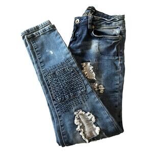 TRAFFIC JEANS WEAR Size 14 Juniors Distressed Denim Stretch Mid Rise Grunge